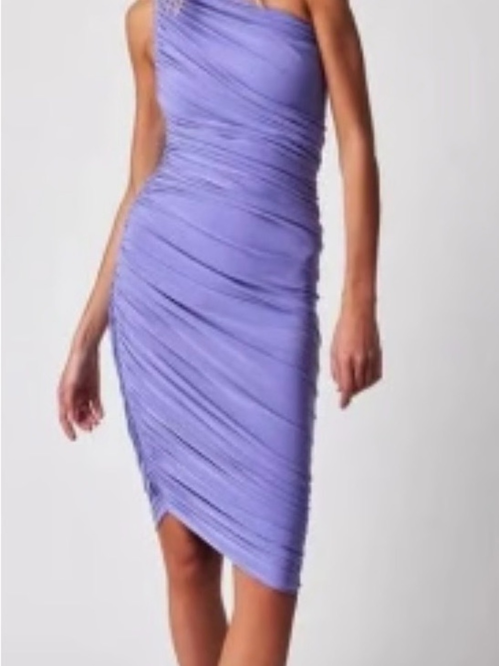 Norma Kamali One-Shoulder Lavender Ruched Sheath Dress